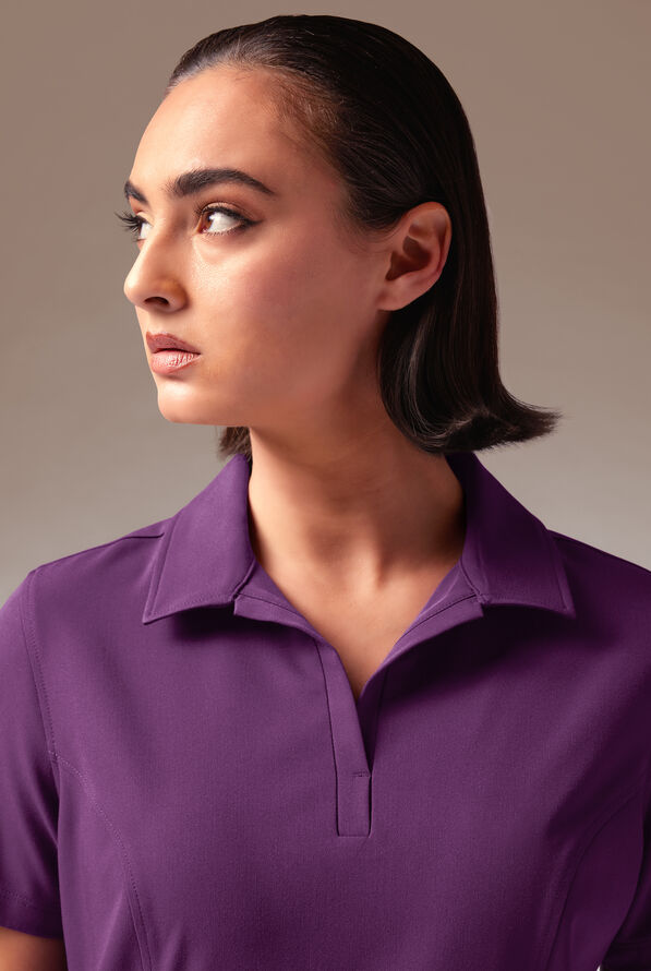 Hypothesis A-S All Situation Women&rsquo;s 3-Pocket Polo Neck Scrub Top - Eggplant - 4