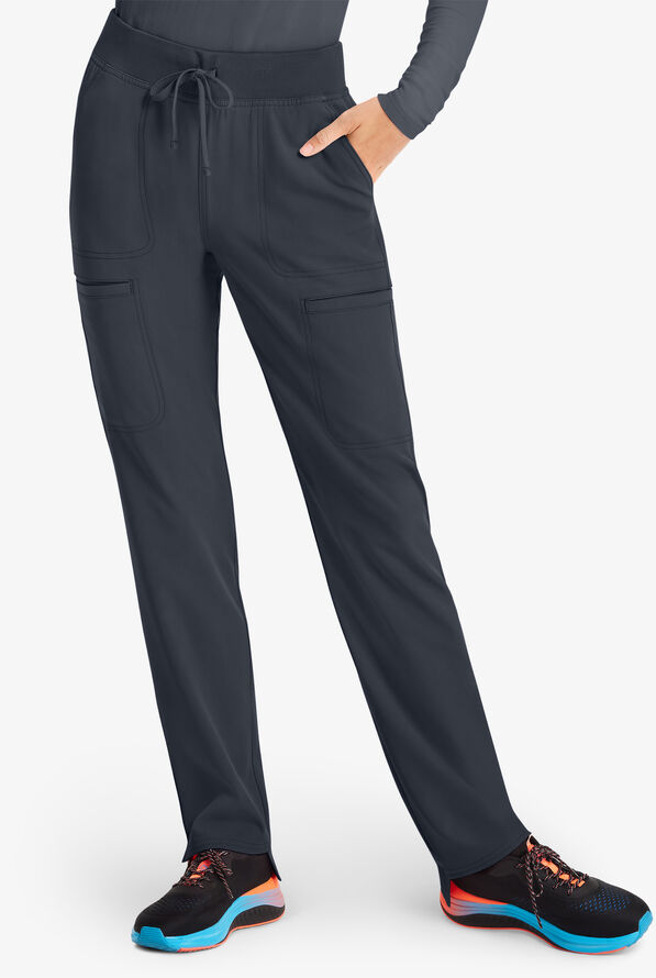 heartsoul Break On Through Women's 5-Pocket STRETCH Drawstring Waist Step Hem Cargo Scrub Pants - Pewter - 1