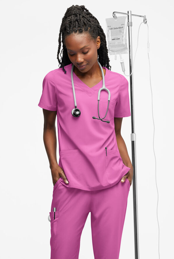 Easy STRETCH Tessa Women's 5-Pocket V-Neck Scrub Top - Magnesium Pink - 4
