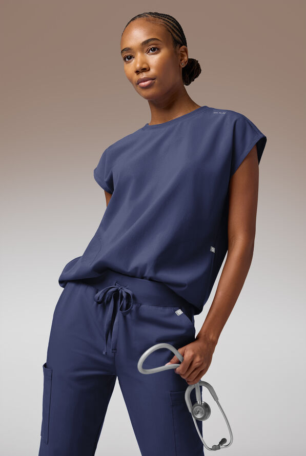 Blusa m&eacute;dica Hypothesis DM Crew de corte holgado con mangas dolm&aacute;n y 2 bolsillos para mujer - Navy - 2