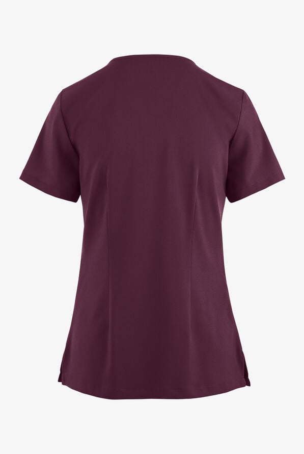 Easy STRETCH Gisele Women's 4-Pocket Lace Up V-Neck Scrub Top - Dark Mulberry - 4