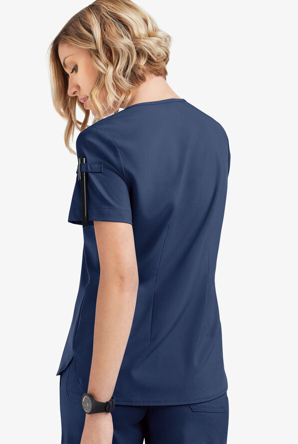 Easy STRETCH Nikki Women's 1-Pocket Scallop Neck Tuck-In Scrub Top - Navy - 4