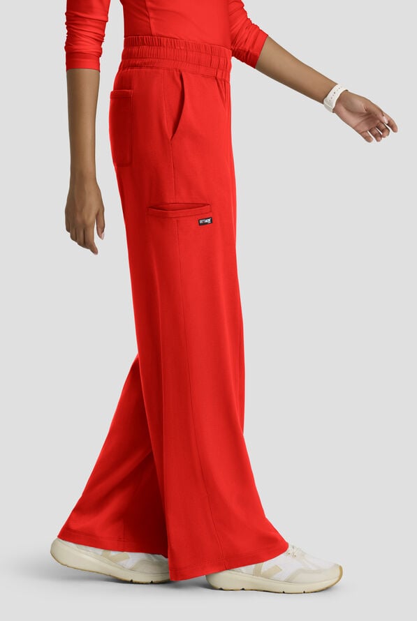 Grey's Anatomy by Barco Emerge Emerson Women's 5-Pocket STRETCH High-Rise Wide Leg Scrub Pants - Sunset Orange - 3