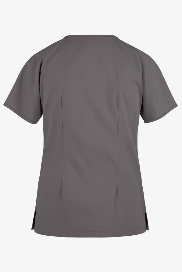 Blusa médica Butter-Soft Core by UA™ estilo cruzado con mangas raglán y 2 bolsillos para mujer - Grey Stone - 2