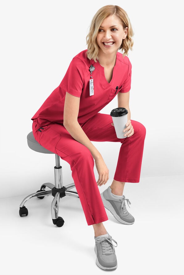 Easy STRETCH Nikki Women's 1-Pocket Scallop Neck Tuck-In Scrub Top - Bright Watermelon - 7