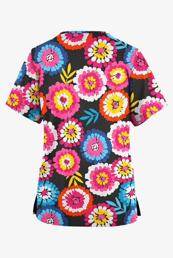 Butter-Soft Originals Flower Market Women's 2-Pocket Classic Fit V-Neck Print Scrub Top - null - 2