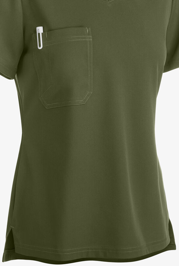 Grey's Anatomy by Barco Spandex STRETCH Bree Women's 1-Pocket Tuck In Scrub Top - Olive - 3