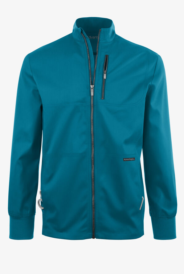 Advantage STRETCH Men's 4-Pocket Zip Front Warm-Up Scrub Jacket - Caribbean Blue - 1