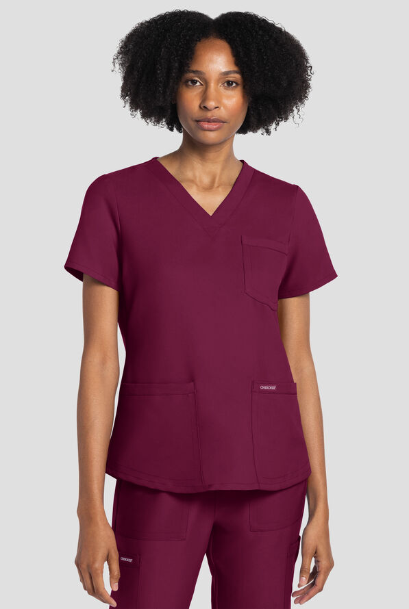 Cherokee Workwear Originals Ultra Women's 3-Pocket V-Neck Scrub Top - Wine - 2