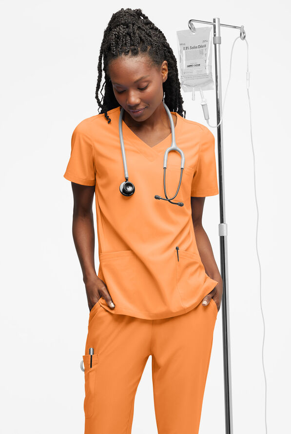 Easy STRETCH Tessa Women's 5-Pocket V-Neck Scrub Top - Apricot Crush - 4