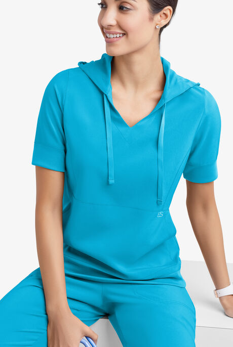 Easy STRETCH True Women's 3-Pocket Short Sleeve Pull-Over Scrub Hoodie