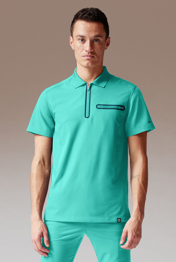 Camiseta médica estilo polo Hypothesis Alpha System con detalle en contraste y 1 bolsillo para hombre - H2O/CARIBBEAN - 1