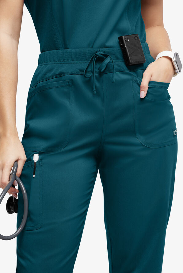 UA Exclusive Cherokee Workwear Revolution Women's 4-Pocket STRETCH Cargo Jogger Scrub Pants - Caribbean Blue - 2