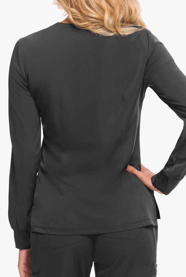 HH Works by Healing Hands Megan Women's 4-Pocket STRETCH Round Neck Warm-Up Scrub Jacket - Pewter - 2