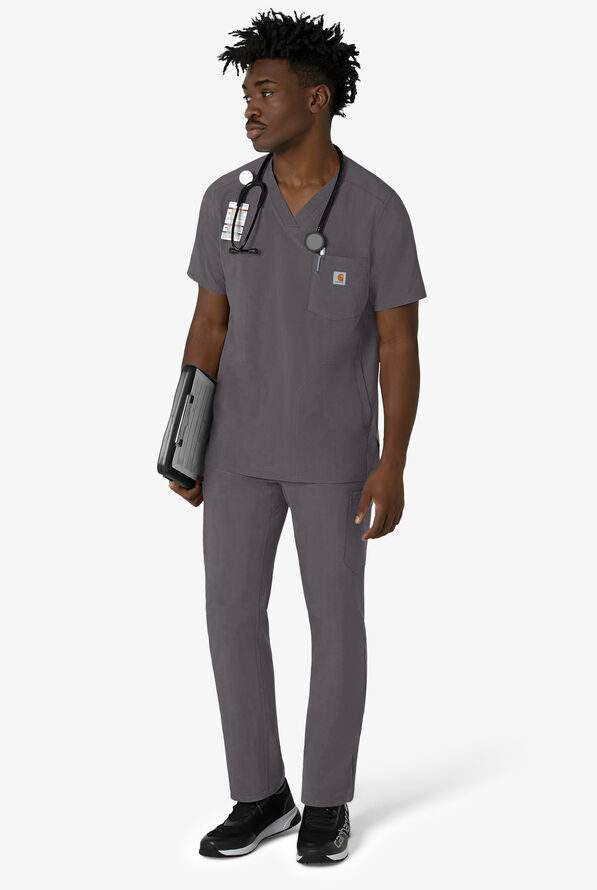 Carhartt Cross-Flex Men's 3-Pocket STRETCH V-Neck Scrub Top - Pewter - 4