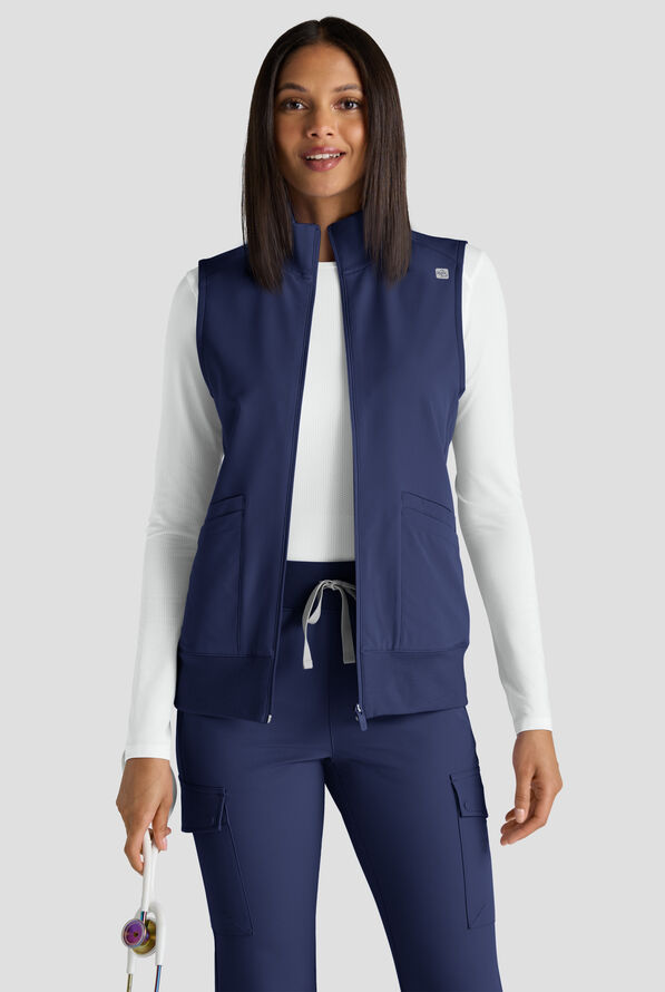 ReSurge Ebro Women's 6-Pocket Zip Front Stand Scrub Vest - Navy - 2