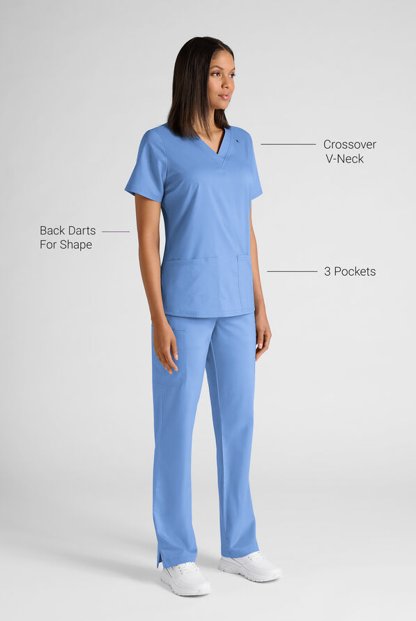 Butter-Soft STRETCH FLXTEK+ Women's 4-Pocket V-Neck Scrub Top - Ceil Blue - 3