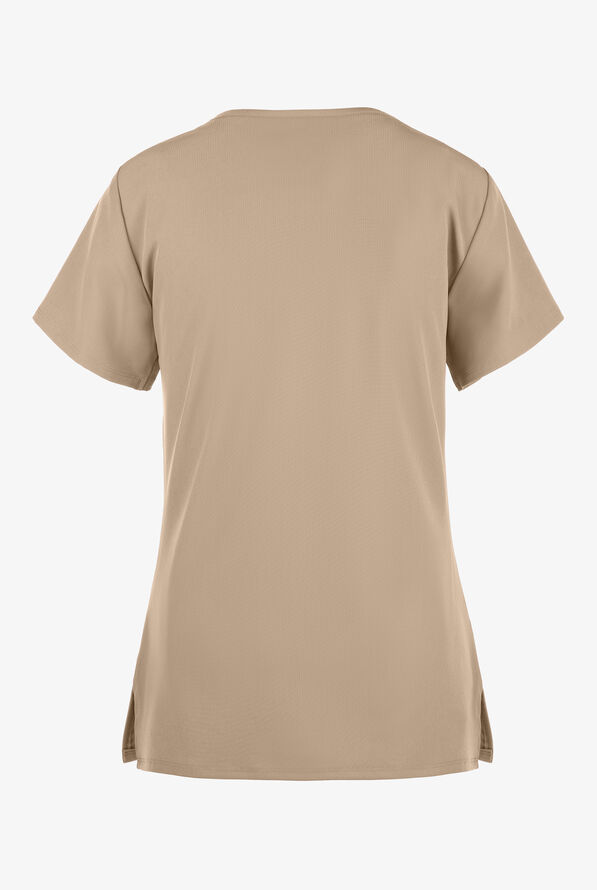 Skechers by Barco Reliance Women's 3-Pocket STRETCH Mock Wrap Scrub Top - Khaki - 2
