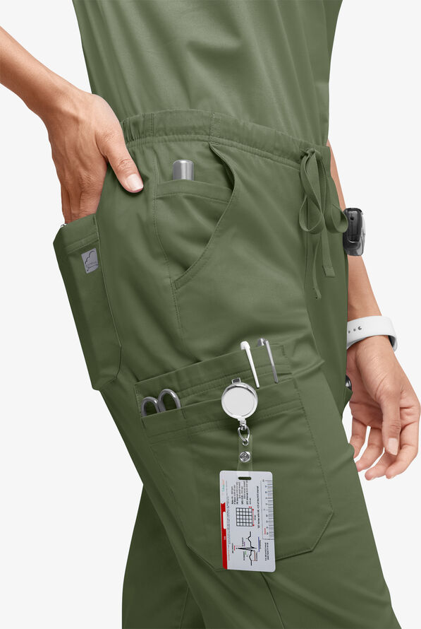 Butter-Soft STRETCH Women’s 10-Pocket Mid Rise Straight Leg Scrub Pant - Tall - Light Olive - 3