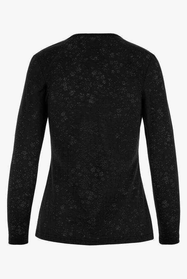 koi Stretch Presley Women's Flower Burnout Black Long Sleeve Knit Underscrub - null - 2