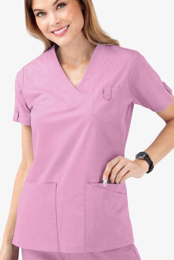 Butter-Soft STRETCH Women's 6-Pocket V-Neck Scrub Top - Sweet Rose - 5