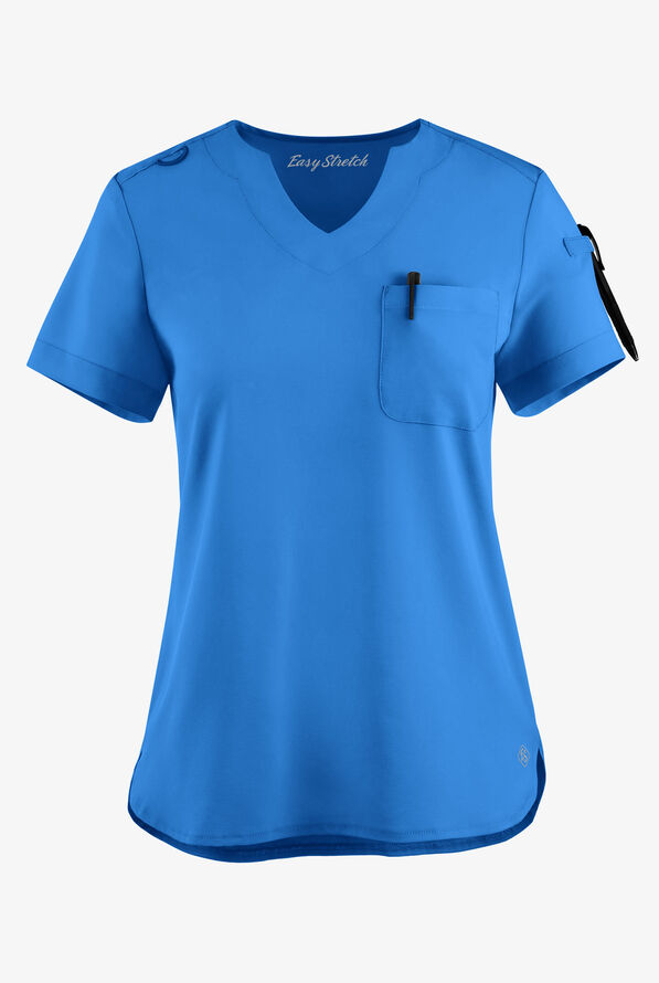 Blusa m&eacute;dica Easy STRETCH Nikki con cuello festoneado y 1 bolsillo para mujer - Cerulean - 1