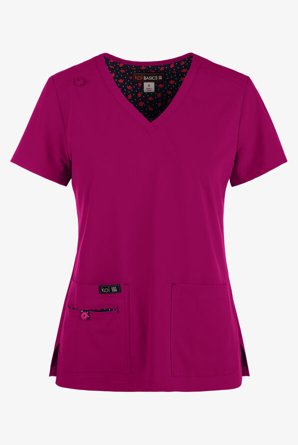 koi Basics Becca Women's 4-Pocket STRETCH V-Neck Scrub Top - Azalea Pink - 1