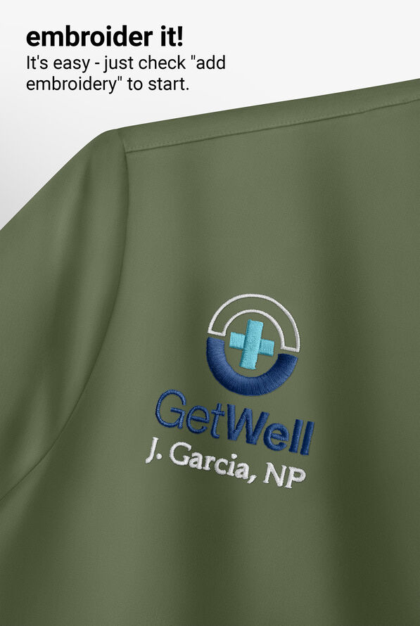 ReSurge Rhine Women's 5-Pocket Oversized Half Zip Stand Collar Scrub Top - Light Olive - 8