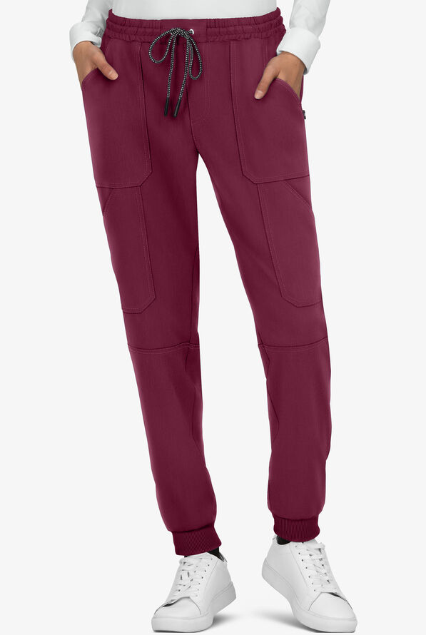 koi Next Gen Good Vibe Women's 7-Pocket STRETCH Jogger Scrub Pants - Wine - 1