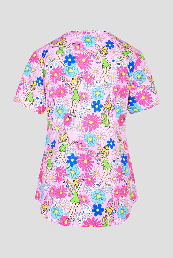 Tooniforms Disney's Tinkerbell Stay Feisty Women's 2-Pocket STRETCH V-Neck Print Scrub Top - null - 2