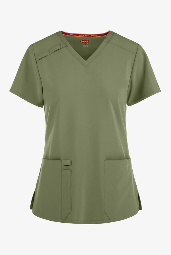 Dickies EDS Essentials Women's 2-Pocket STRETCH V-Neck Scrub Top - Olive - 1