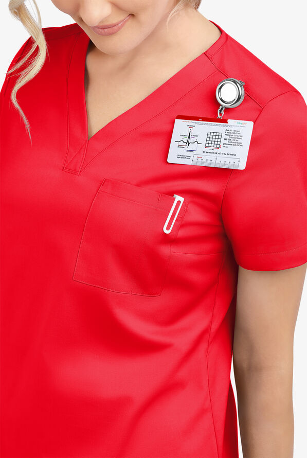 Blusa m&eacute;dica Butter-Soft STRETCH con cuello en V y 2 bolsillos para mujer - Fiery Red - 5