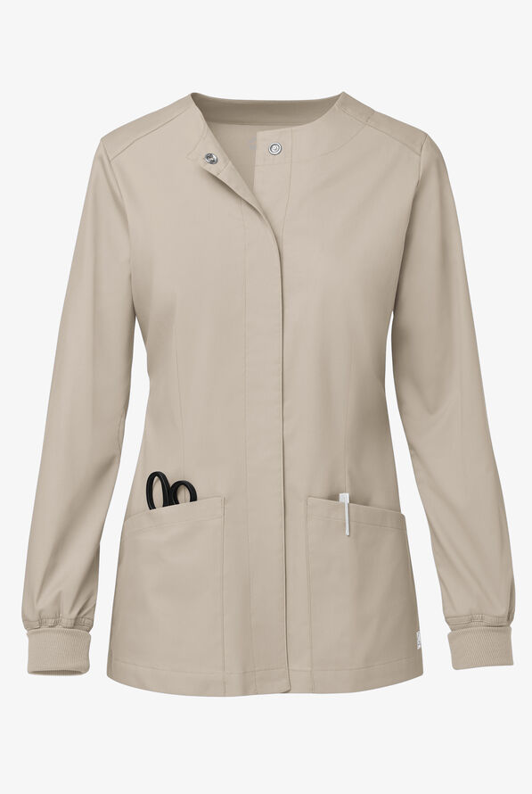 Butter-Soft STRETCH Women's 2-Pocket Long Sleeve Snap Front Scrub Jacket - Warm Sand - 1