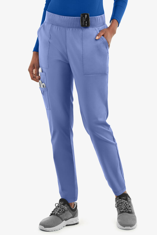 UA Exclusive Cherokee Workwear Professionals Active Women's 6-Pocket STRETCH Half Jogger Scrub Pants - Petite - Ceil Blue - 1