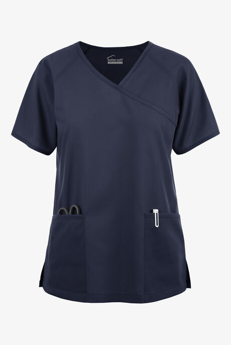 Butter-Soft Originals Women's 3-Pocket Mock Wrap Raglan Sleeve Scrub Top