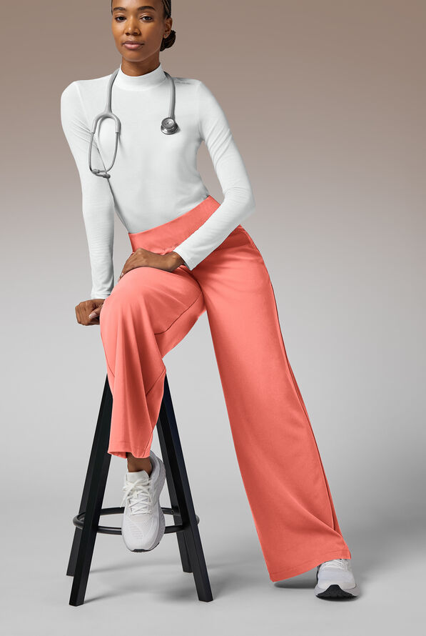 Hypothesis Y-Band Women's 6-Pocket Yoga-Style Knit Waist Wide Leg Scrub Pant - Thermal Coral - 5