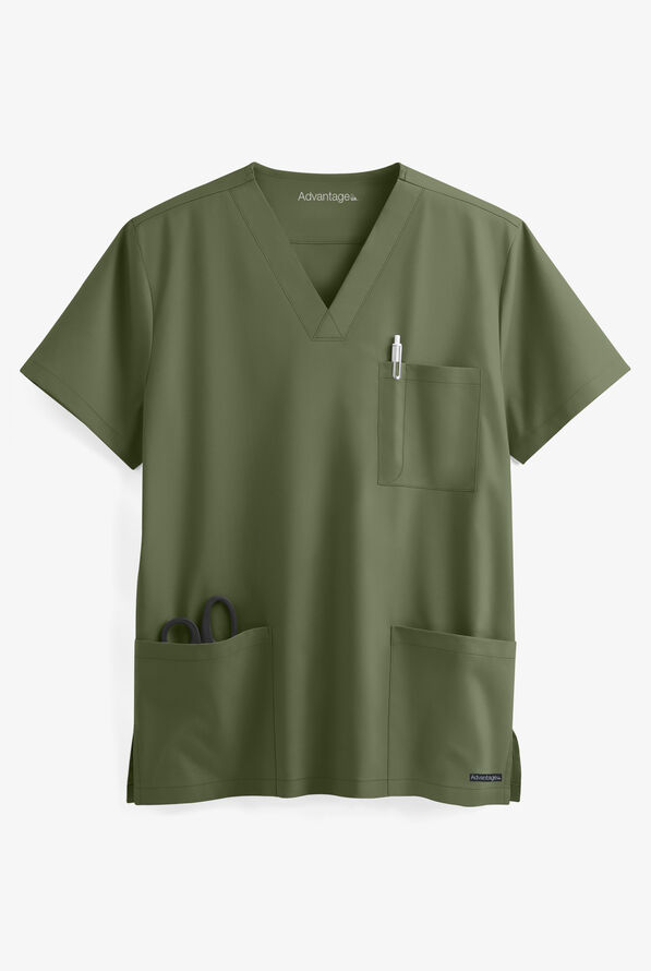 UA Advantage STRETCH Men's 6-Pocket V-Neck Scrub Top - Light Olive - 1