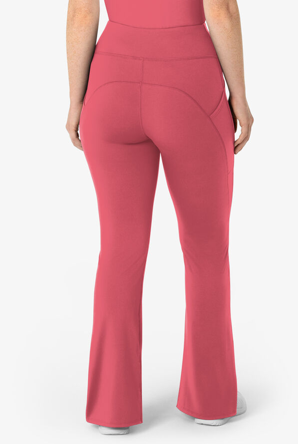 Wink Renew Knit Women's 5-Pocket STRETCH Yoga Waist Flare Leg Scrub Pants - Ruby - 2