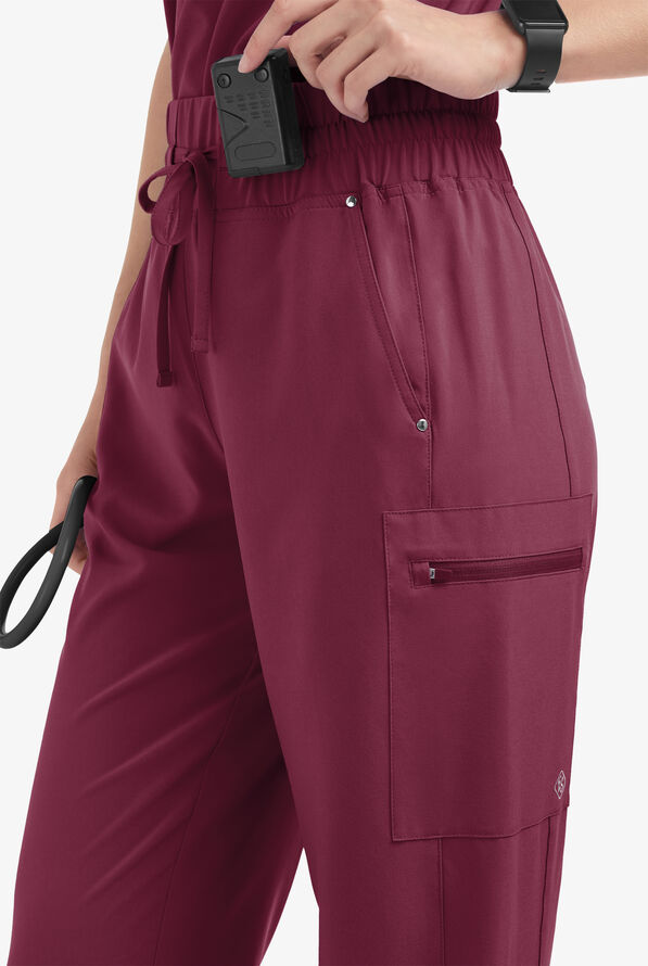 Easy STRETCH Ellie Women's 5-Pocket High Waisted Wide Leg Scrub Pants - Tall - Wine - 2