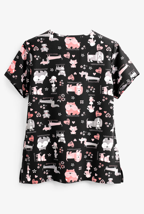Zoe & Chloe Woof Pack VNeck Print Scrub Top, Veterinary Scrubs