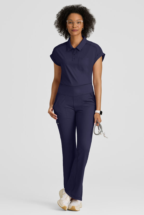 Grey's Anatomy by Barco Knit STRETCH Renew Women's 1-Pocket Dolman Sleeve Polo Scrub Top - Indigo - 5