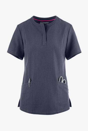 Blusa médica MOVEMENT by Butter-Soft Elara STRETCH estilo Henley con 5 bolsillos para mujer