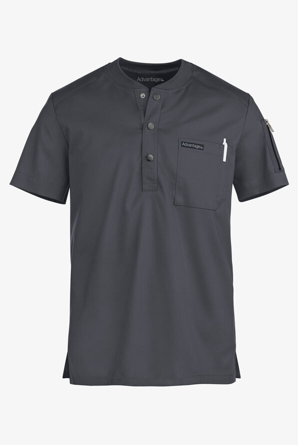 Advantage STRETCH Men's 2-Pocket Short Sleeve Henley Scrub Top - Pewter - 1