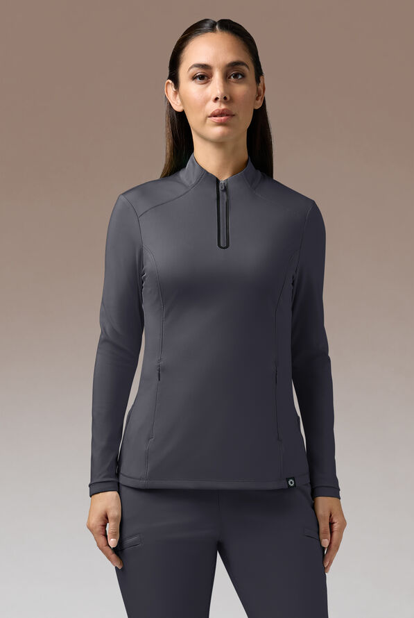 Blusa médica Hypothesis Omni Base K_Shirt Knit con mangas largas y cremallera en el cuello para mujer - Pewter/Jet Black - 1