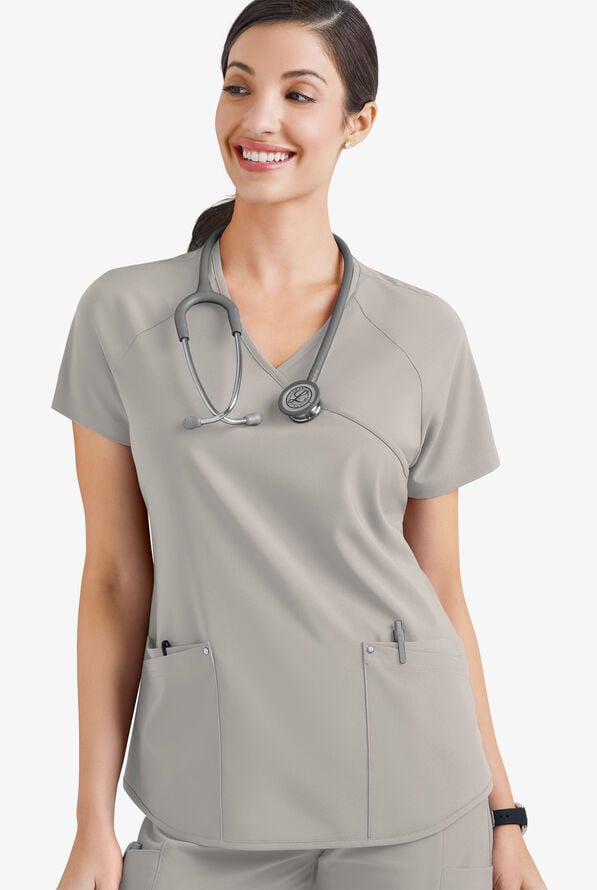 Easy STRETCH Cara Women's 4-Pocket Raglan Scrub Top - Lunar Grey - 3
