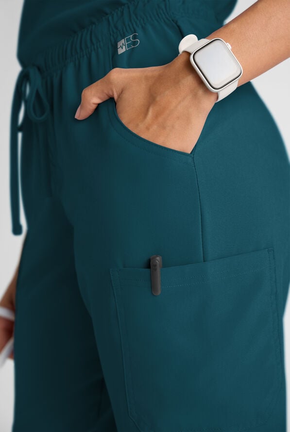 Easy STRETCH Eden Women's 4-Pocket Drawstring Scrub Pants - Petite - Caribbean Blue - 3