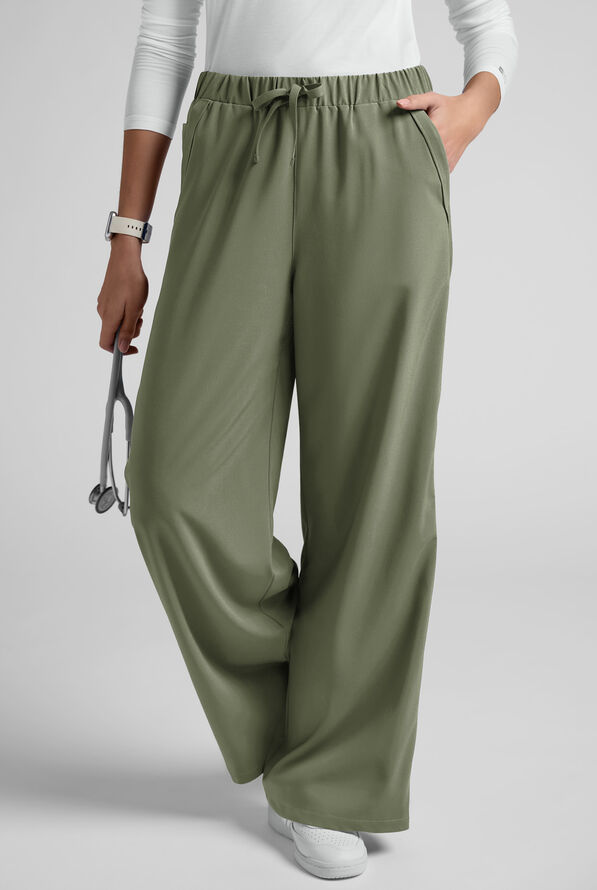 Easy STRETCH Women's Relaxed Fit Wide Leg Scrub Pant - Olive Leaf - 3
