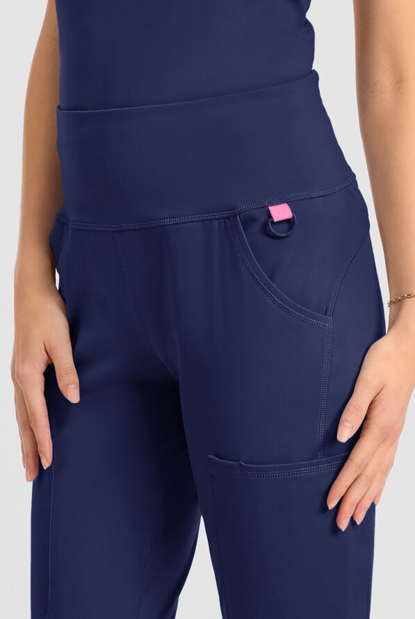 Med Couture Amp Knit Women's 5-Pocket STRETCH High-Rise Yoga Waistband Flare Leg Scrub Pant - Navy - 3
