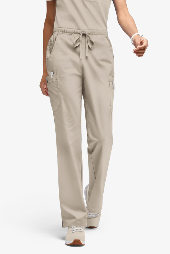 Butter-Soft STRETCH Women’s 10-Pocket Mid Rise Straight Leg Scrub Pant - Warm Sand - 1