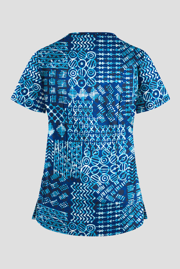 Strictly Scrubs STRETCH Dondo Patchwork Navy Women's 4-Pocket Crisscross Print Scrub Top - null - 2